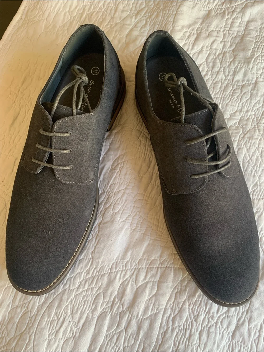 Bruno Marc Grey Suede Oxford Lace-Up Shoes